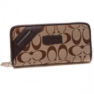 Coach Zip In Signature Large Coffee Wallets DUG