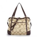 Coach Legacy Logo In Signature Large Khaki Totes BPE