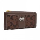 Coach Legacy Accordion Zip In Signature Large Coffee Wallets FCN