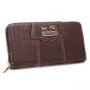 Coach Accordion Zip In Croc Embossed Large Coffee Wallets CCP