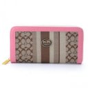 Coach Legacy Accordion Zip In Signature Large Pink Khaki Wallets EGQ