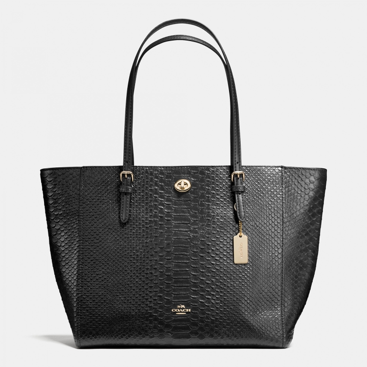 Luxury Handbags Coach Turnlock Tote In Snake Embossed Leather - Click Image to Close