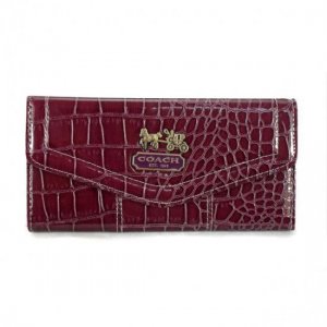 Coach Madison In Embossed Large Dark Red Wallets EDR
