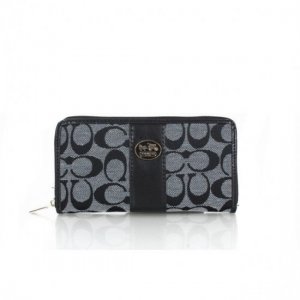 Coach Zippy Logo Signature Small Grey Wallets FER