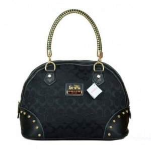 Coach Madison Stud In Monogram Medium Black Satchels BRL