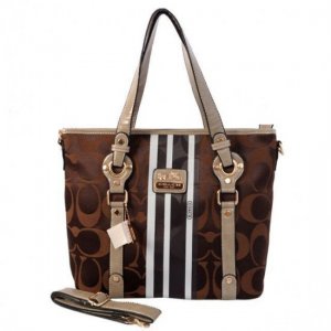 Coach Logo In Signature Medium Coffee Totes BES