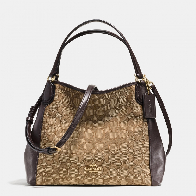 2016 New Arrival Coach Edie Shoulder Bag 28 In Signature Jacquard - Click Image to Close