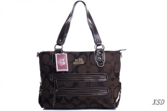 Coach Double Zip Logo Medium Black Brown Totes EHL