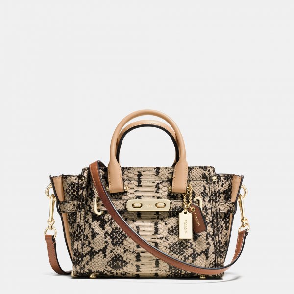 Modern Style Coach Swagger 20 In Colorblock Exotic Embossed Leather - Click Image to Close